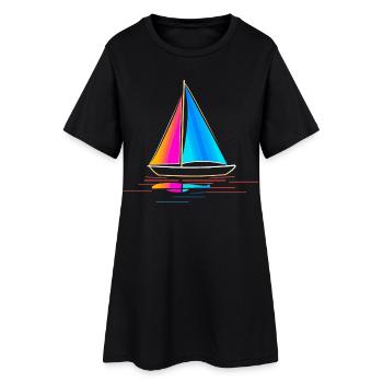 Vintage Segelboot Zeichnung - Frauen T-Shirt-Kleid - Schwarz - Vorne