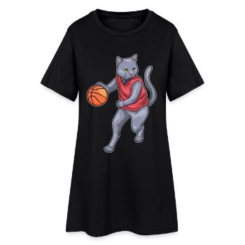 Chat Basketteur Basketteur Basketball - Robe T-shirt Femme - noir - Devant