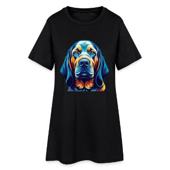 Bloodhound Hunderasse Bunte Karikatur Kawaii - Frauen T-Shirt-Kleid - Schwarz - Vorne