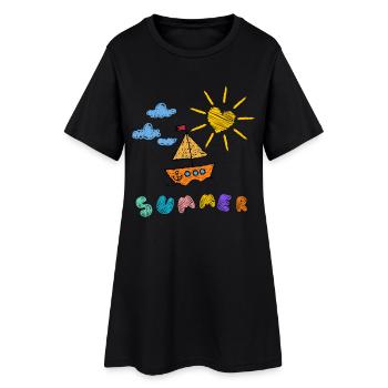 Summer Boat Children's Art Style - Women’s T-Shirt Dress - black - Front