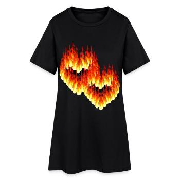 Flammen Herz Herzen Romantik Valentin Liebe - Frauen T-Shirt-Kleid - Schwarz - Vorne