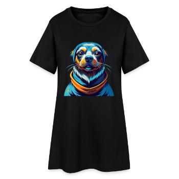Seskar phoque chien race coloré dessin animé Kawaii - Robe T-shirt Femme - noir - Devant