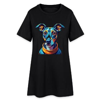 Whippet Chien Race Coloré Dessin Animé Kawaii - Robe T-shirt Femme - noir - Devant