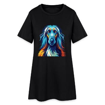 Afghan Hound Dog Breed Colorful Cartoon Kawaii - Women’s T-Shirt Dress - black - Front