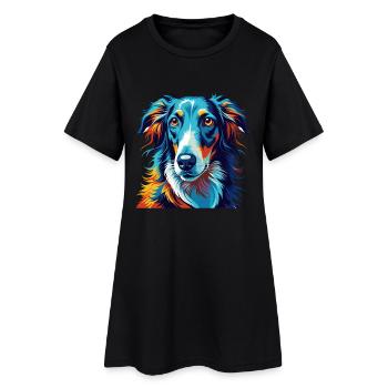 Barsoi Hunderasse Bunt Karikatur Kawaii - Frauen T-Shirt-Kleid - Schwarz - Vorne