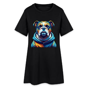 Bouledogue race coloré aquarelle dessin animé Kawaii - Robe T-shirt Femme - noir - Devant