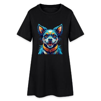 Kromfohrlander Hunderasse Bunte Karikatur Kawaii - Frauen T-Shirt-Kleid - Schwarz - Vorne