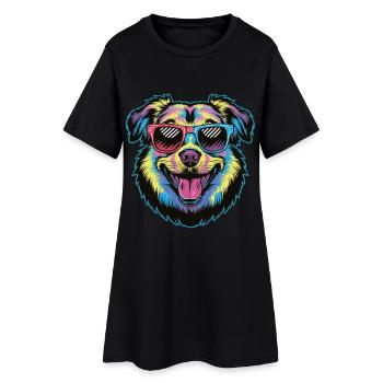 Colorful Sunglasses Dog Funny Cute Pet Lover Art - Women’s T-Shirt Dress - black - Front