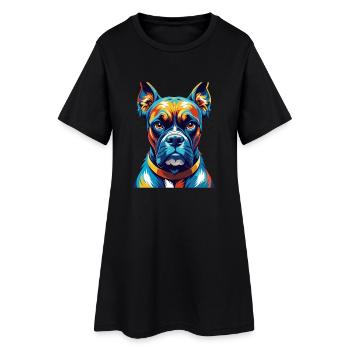Boxer allemand chien race coloré dessin animé Kawaii - Robe T-shirt Femme - noir - Devant