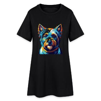 English White Terrier Dog Breed Cartoon Kawaii - Women’s T-Shirt Dress - black - Front