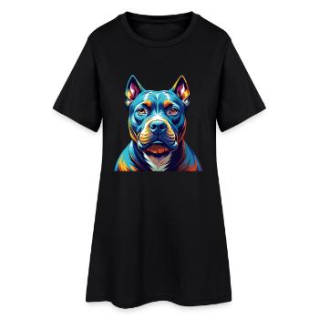 Pitbull Chien Race Coloré Dessin Animé Kawaii - Robe T-shirt Femme - noir - Devant