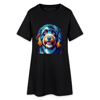 Portuguese Water Dog Breed Colorful Cartoon Kawaii - Women’s T-Shirt Dress - black - Front