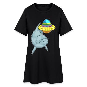 Baignade de Pâques avec dauphins - Robe T-shirt Femme - noir - Devant