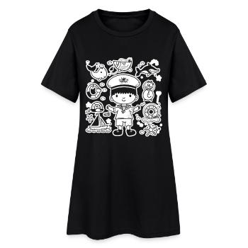 Kleiner Seemann Comic Look - Frauen T-Shirt-Kleid - Schwarz - Vorne