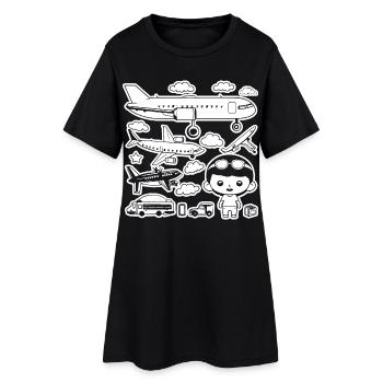 Airplanes Cartoon Style - Women’s T-Shirt Dress - black - Front
