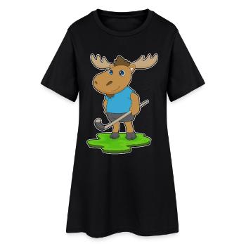 Moose Hockey sur gazon avec un bâton de hockey sur gazon - Robe T-shirt Femme - noir - Devant