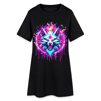 Psychedelischer Fuchs - Frauen T-Shirt-Kleid - Schwarz - Vorne