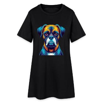 Boxer Chien Coloré Kawaii Dessin Animé Personnage Animal de compagnie - Robe T-shirt Femme - noir - Devant