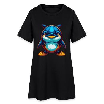 Orca coloré Kawaii Dessin animé Personnage Clipart - Robe T-shirt Femme - noir - Devant
