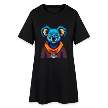 Koala coloré Kawaii Dessin animé Personnage Clipart - Robe T-shirt Femme - noir - Devant