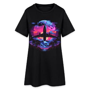 Avion rétro Retrowave - Robe T-shirt Femme - noir - Devant