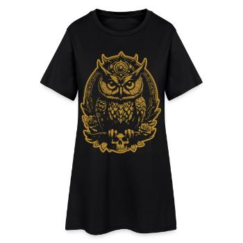 Mystische Eule sitzt auf einem Skull - Frauen T-Shirt-Kleid - Schwarz - Vorne