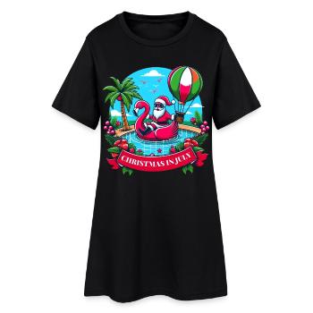 Fêtez Noël en juillet avec le Père Noël et le flamant rose ! - Robe T-shirt Femme - noir - Devant