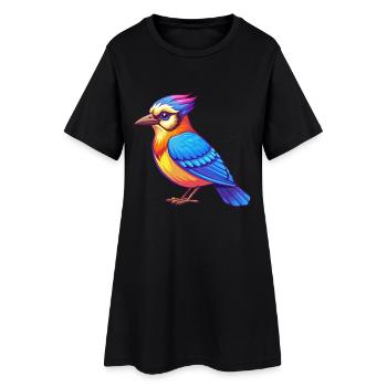Geai bleu coloré Kawaii dessin animé Personnage Clipart - Robe T-shirt Femme - noir - Devant