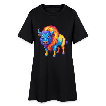 Buffalo Colorful Kawaii Cartoon Character Clipart - Women’s T-Shirt Dress - black - Front