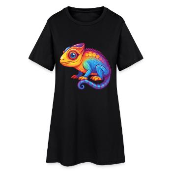 Caméléon coloré Kawaii dessin animé Personnage Animal - Robe T-shirt Femme - noir - Devant
