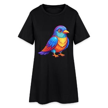 Coucou coloré Kawaii Dessin animé Personnage Clipart - Robe T-shirt Femme - noir - Devant