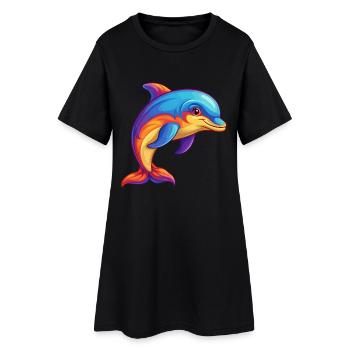 dauphin coloré kawaii dessin animé personnage clipart - Robe T-shirt Femme - noir - Devant