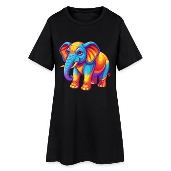 Elephant Colorful Kawaii Cartoon Character Clipart - Women’s T-Shirt Dress - black - Front