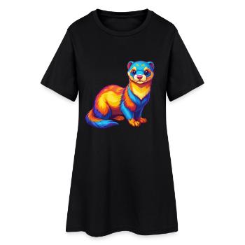 Ferret coloré Kawaii Dessin animé Personnage Clipart - Robe T-shirt Femme - noir - Devant
