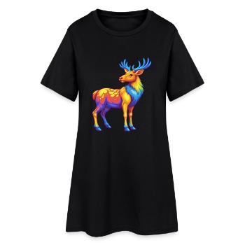 Elk coloré Kawaii Dessin animé Personnage Clipart - Robe T-shirt Femme - noir - Devant