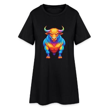 Bull Colorful Kawaii Cartoon Character Clipart - Women’s T-Shirt Dress - black - Front