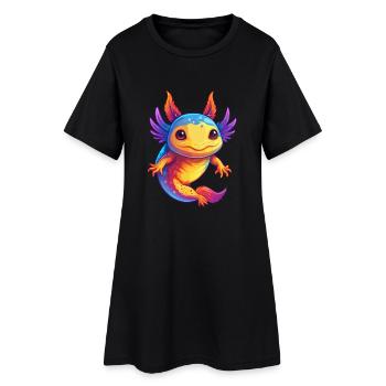 axolotl coloré Kawaii Dessin animé Personnage Clipart - Robe T-shirt Femme - noir - Devant