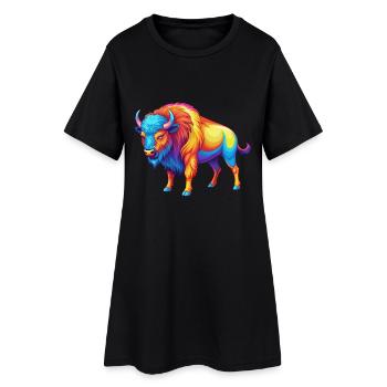 Bison coloré Kawaii Dessin animé Personnage Clipart - Robe T-shirt Femme - noir - Devant