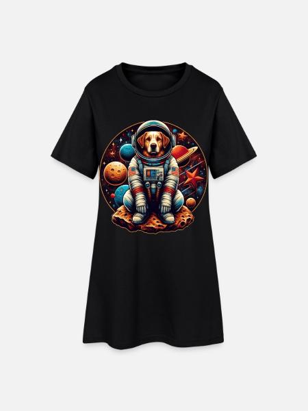 Space Pup Adventure: Astronaut Dog in the Galaxy - Women’s T-Shirt Dress - black