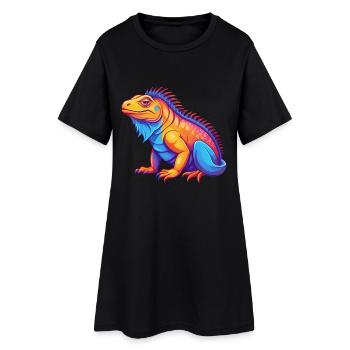 Iguana Colorful Kawaii Cartoon Character Clipart - Women’s T-Shirt Dress - black - Front