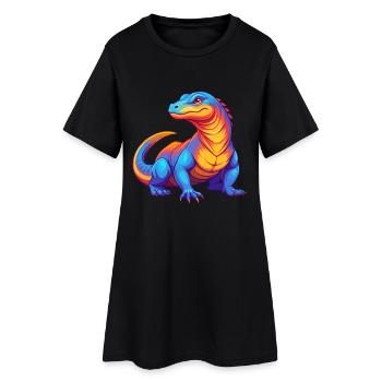 Dragon de Komodo Personnage de dessin animé kawaii coloré - Robe T-shirt Femme - noir - Devant