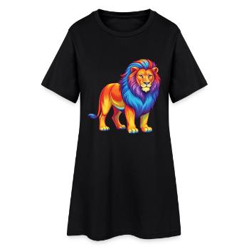Lion coloré Kawaii Dessin animé Personnage Clipart - Robe T-shirt Femme - noir - Devant