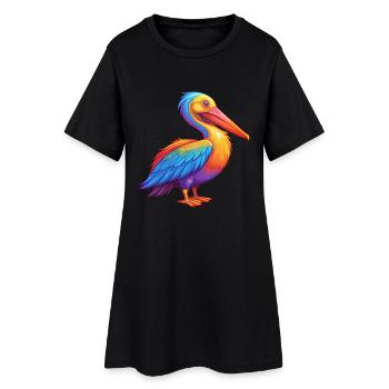 Pélican coloré Kawaii Dessin animé Clipart - Robe T-shirt Femme - noir - Devant