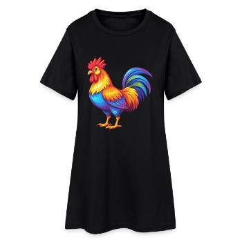 Coq coloré Kawaii Dessin animé Personnage Clipart - Robe T-shirt Femme - noir - Devant