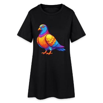 Pigeon Colorful Kawaii Cartoon Character Clipart - Women’s T-Shirt Dress - black - Front
