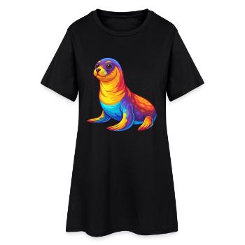 phoque coloré Kawaii Dessin animé Personnage Clipart - Robe T-shirt Femme - noir - Devant