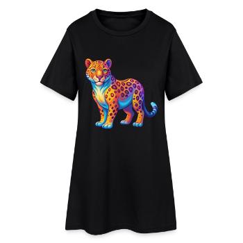 Léopard coloré Kawaii Dessin animé Personnage Clipart - Robe T-shirt Femme - noir - Devant