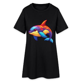 Orca coloré Kawaii Dessin animé Personnage Clipart - Robe T-shirt Femme - noir - Devant