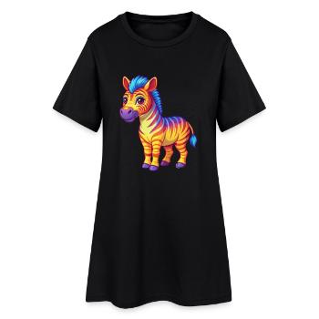 Zebra Colorful Kawaii Cartoon Character Clipart - Women’s T-Shirt Dress - black - Front