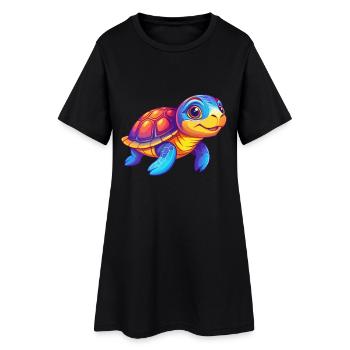 tortue coloré kawaii dessin animé personnage clipart - Robe T-shirt Femme - noir - Devant